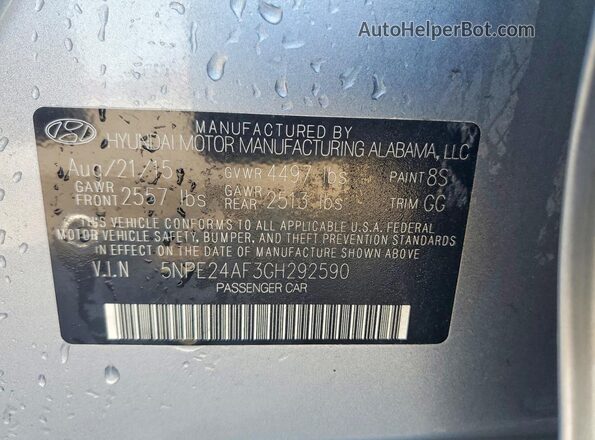 5NPE24AF3GH292590 2016 HYUNDAI SONATA Silver VIN sticker view