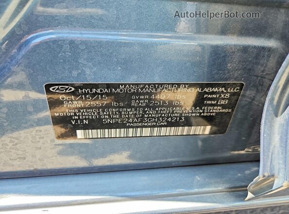 5NPE24AF3GH324213 2016 HYUNDAI SONATA Blue Вид підкапотного простору
