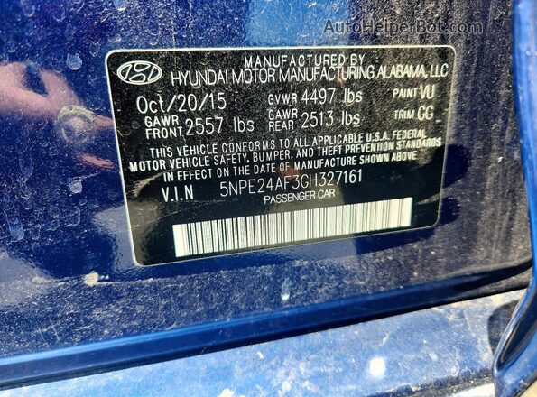 5NPE24AF3GH327161 2016 HYUNDAI SONATA Синий Вид подкапотного пространства