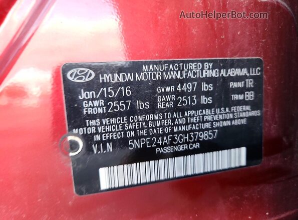 5NPE24AF3GH379857 2016 HYUNDAI SONATA Красный Вид подкапотного пространства