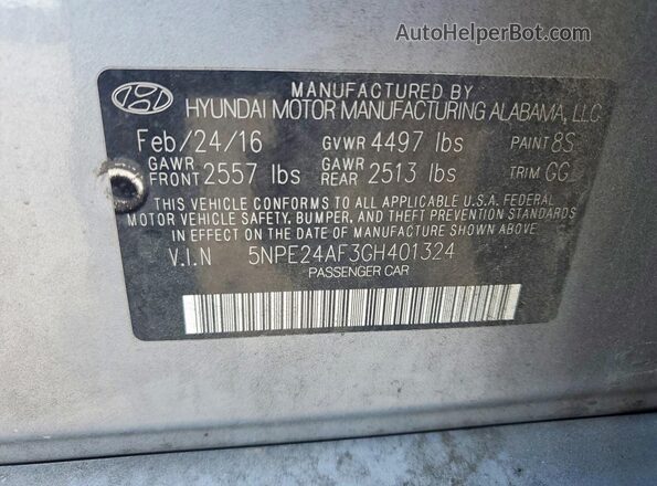 5NPE24AF3GH401324 2016 HYUNDAI SONATA Silver ძრავის განყოფილების ხედი