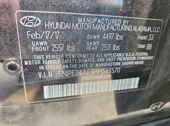 5NPE24AF3HH563570 2017 HYUNDAI SONATA Black Widok naklejki z numerem VIN