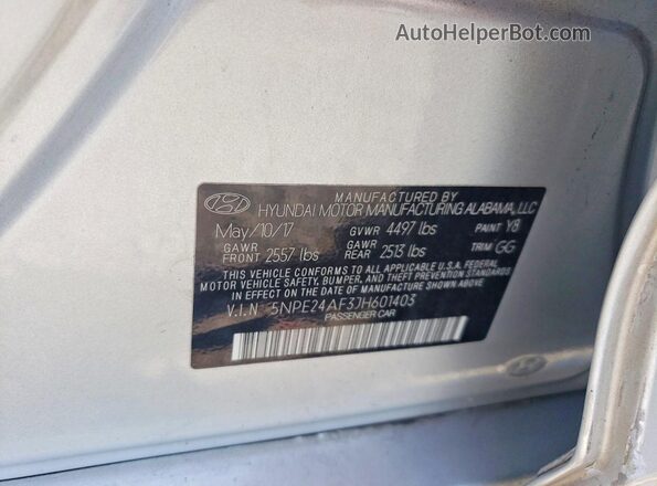 5NPE24AF3JH601403 2018 HYUNDAI SONATA Серебряный Вид подкапотного пространства