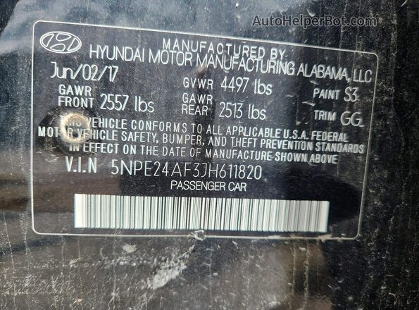 5NPE24AF3JH611820 2018 HYUNDAI SONATA Black Widok naklejki z numerem VIN
