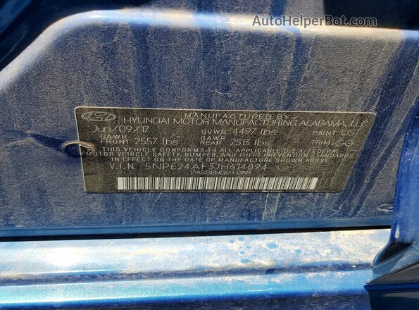 5NPE24AF3JH614894 2018 HYUNDAI SONATA Blue Շարժիչի բաժամունքի տեսք