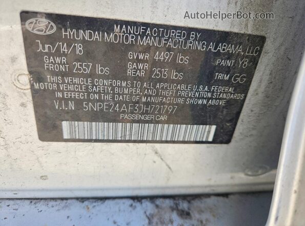 5NPE24AF3JH721797 2018 HYUNDAI SONATA Silver Vista del compartimento del motor