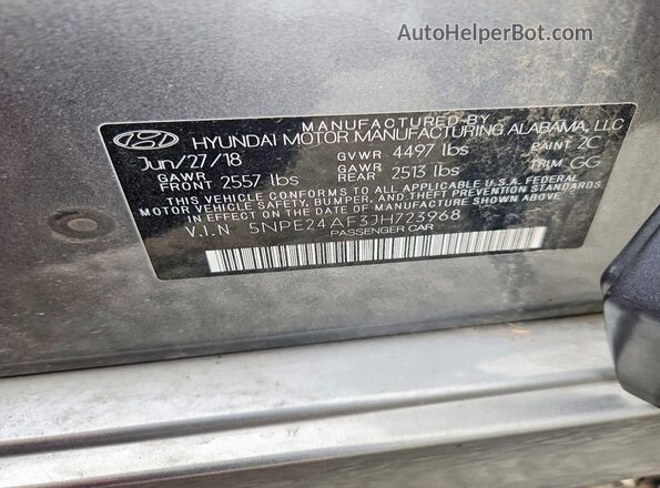 5NPE24AF3JH723968 2018 HYUNDAI SONATA Gray Вид підкапотного простору