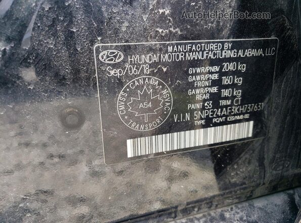 5NPE24AF3KH737631 2019 HYUNDAI SONATA Black Widok komory silnika