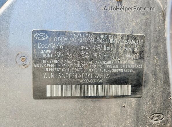 5NPE24AF3KH762092 2019 HYUNDAI SONATA Gray Engine compartment view
