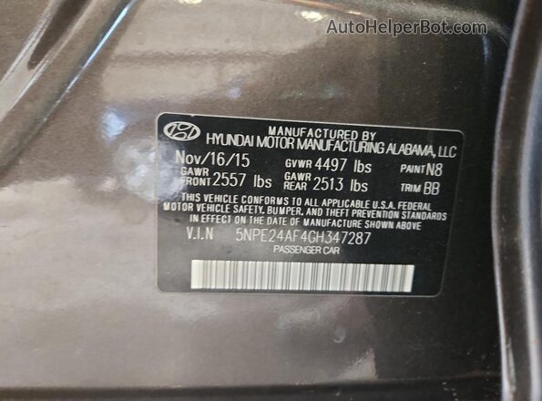 5NPE24AF4GH347287 2016 HYUNDAI SONATA Brown Engine compartment view