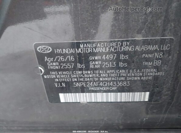 5NPE24AF4GH433683 2016 HYUNDAI SONATA Black Widok komory silnika