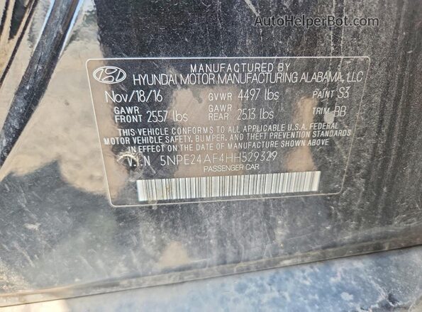 5NPE24AF4HH529329 2017 HYUNDAI SONATA Черный Вид подкапотного пространства