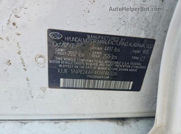 5NPE24AF4KH746306 2019 HYUNDAI SONATA White Вид підкапотного простору