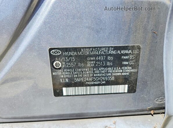 5NPE24AF5GH269358 2016 HYUNDAI SONATA Silver Вид підкапотного простору