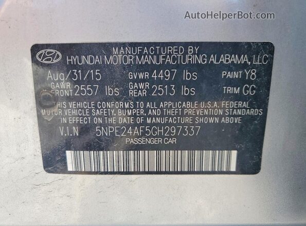 5NPE24AF5GH297337 2016 HYUNDAI SONATA Silver Вид підкапотного простору