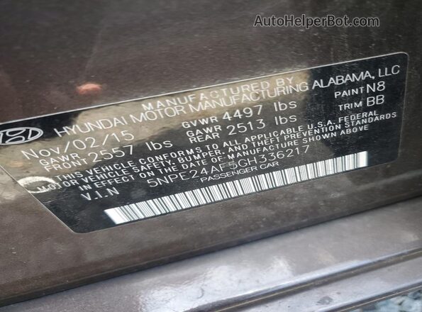 5NPE24AF5GH336217 2016 HYUNDAI SONATA Brown Widok komory silnika