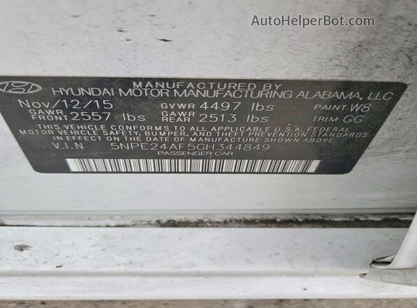 5NPE24AF5GH344849 2016 HYUNDAI SONATA White ძრავის განყოფილების ხედი