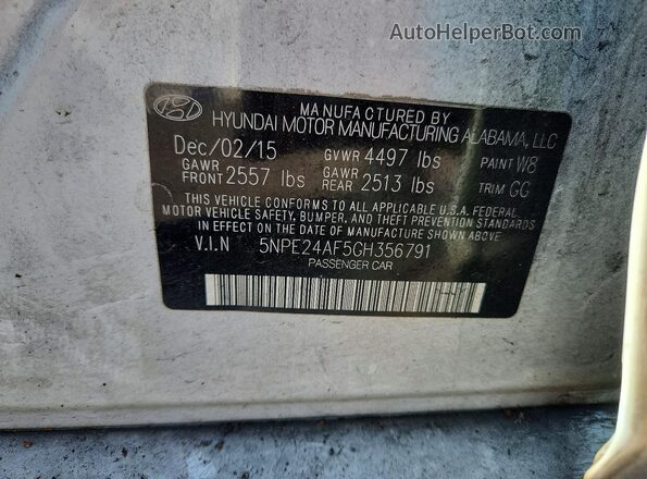 5NPE24AF5GH356791 2016 HYUNDAI SONATA White ძრავის განყოფილების ხედი