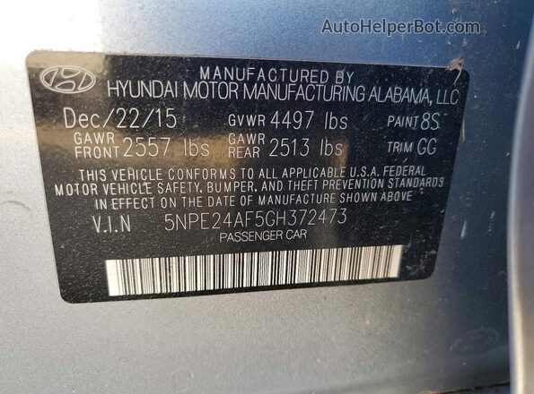 5NPE24AF5GH372473 2016 HYUNDAI SONATA Silver Вид підкапотного простору