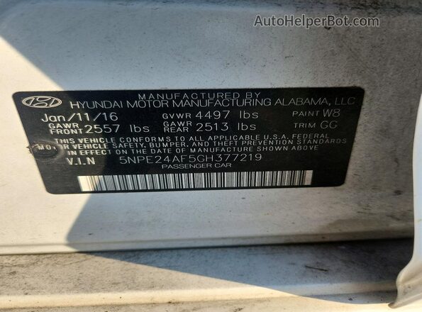 5NPE24AF5GH377219 2016 HYUNDAI SONATA White 