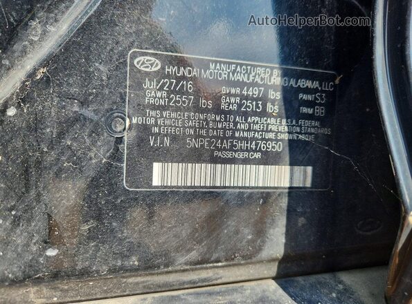 5NPE24AF5HH476950 2017 HYUNDAI SONATA Black Engine compartment view
