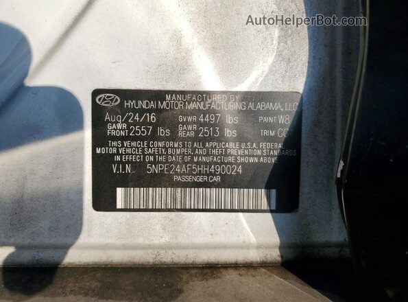 5NPE24AF5HH490024 2017 HYUNDAI SONATA Черный 