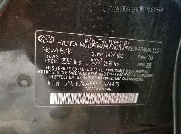 5NPE24AF5HH524415 2017 HYUNDAI SONATA Black Շարժիչի բաժամունքի տեսք