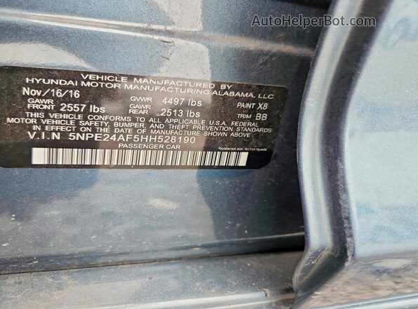 5NPE24AF5HH528190 2017 HYUNDAI SONATA Синий Вид подкапотного пространства