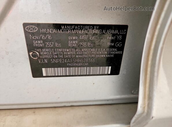 5NPE24AF5HH528366 2017 HYUNDAI SONATA Silver Вид підкапотного простору