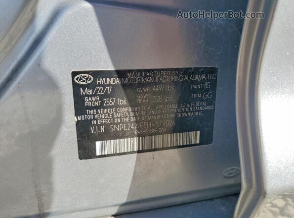 5NPE24AF5HH579026 2017 HYUNDAI SONATA Silver Vista del compartimento del motor