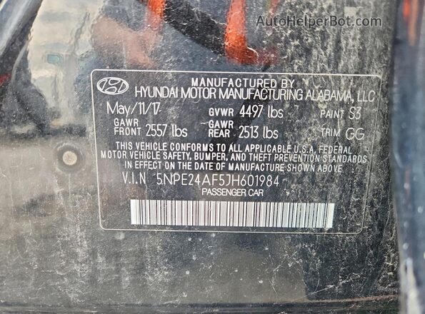 5NPE24AF5JH601984 2018 HYUNDAI SONATA Black Вид підкапотного простору