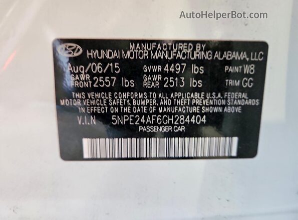 5NPE24AF6GH284404 2016 HYUNDAI SONATA White Вид підкапотного простору