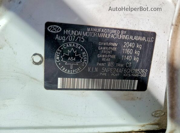 5NPE24AF6GH285262 2016 HYUNDAI SONATA White Widok komory silnika