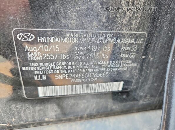 5NPE24AF6GH285665 2016 HYUNDAI SONATA Black Вид підкапотного простору