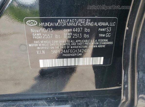 5NPE24AF6GH342415 2016 HYUNDAI SONATA Black VIN კოდის სტიკერის ხედი