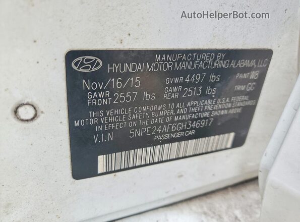5NPE24AF6GH346917 2016 HYUNDAI SONATA White Շարժիչի բաժամունքի տեսք