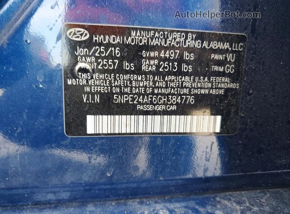 5NPE24AF6GH384776 2016 HYUNDAI SONATA Blue Widok komory silnika