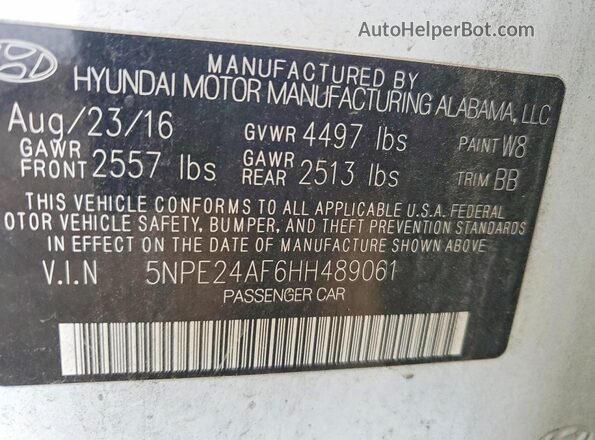5NPE24AF6HH489061 2017 HYUNDAI 260 Белый Вид подкапотного пространства