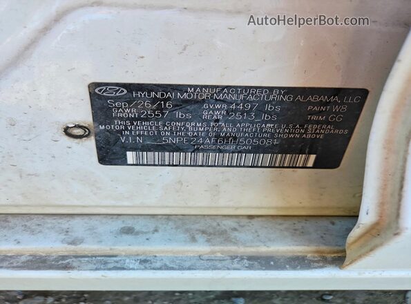 5NPE24AF6HH505081 2017 HYUNDAI SONATA White VIN sticker view