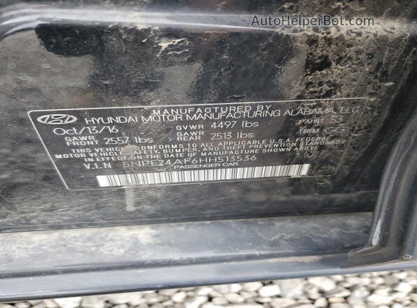 5NPE24AF6HH513536 2017 HYUNDAI SONATA Черный Вид подкапотного пространства