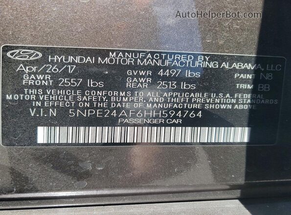 5NPE24AF6HH594764 2017 HYUNDAI SONATA Brown Widok komory silnika
