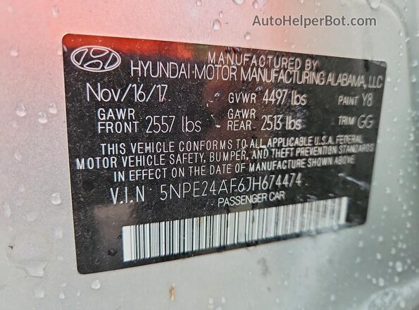 5NPE24AF6JH674474 2018 HYUNDAI SONATA Silver Շարժիչի բաժամունքի տեսք