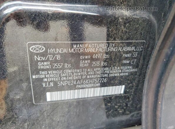 5NPE24AF6KH757226 2019 HYUNDAI SONATA Black Вид підкапотного простору
