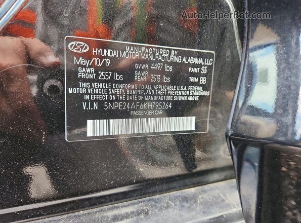 5NPE24AF6KH795264 2019 HYUNDAI SONATA Black Engine compartment view