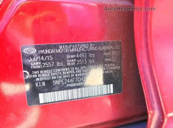 5NPE24AF7GH269703 2016 HYUNDAI SONATA Red Շարժիչի բաժամունքի տեսք