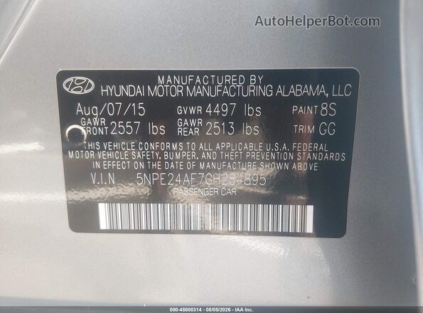 5NPE24AF7GH284895 2016 HYUNDAI SONATA Серебряный Вид подкапотного пространства