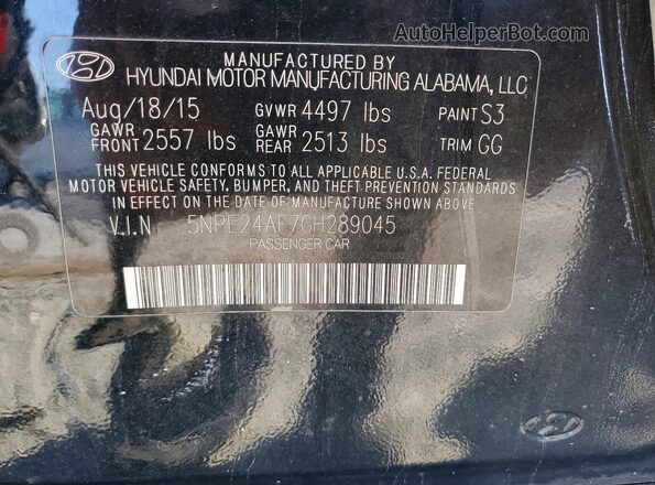 5NPE24AF7GH289045 2016 HYUNDAI SONATA Black ძრავის განყოფილების ხედი