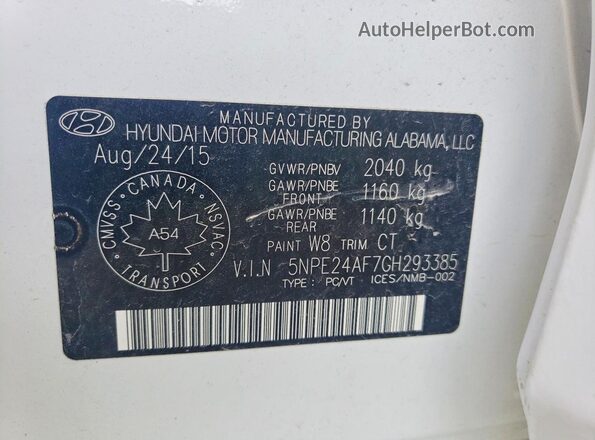 5NPE24AF7GH293385 2016 HYUNDAI SONATA White Vista del compartimento del motor