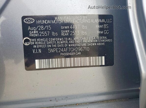 5NPE24AF7GH296710 2016 HYUNDAI SONATA Серый Вид подкапотного пространства