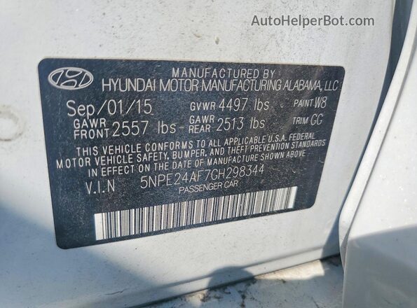 5NPE24AF7GH298344 2016 HYUNDAI SONATA White 